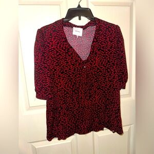Reformation Joelle Red and Black Lip Patterned Blouse L office contemporary